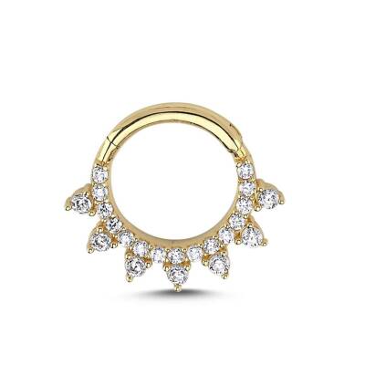 Modern Tasarımlı Taşlı Altın Tragus Helix Küpe - 1