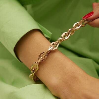 Modern Zincir Tasarımlı Altın Bileklik - 2