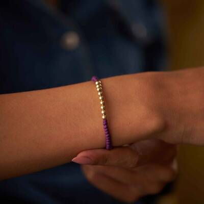 Mor İpli Sade Toplu Altın Bileklik - 1