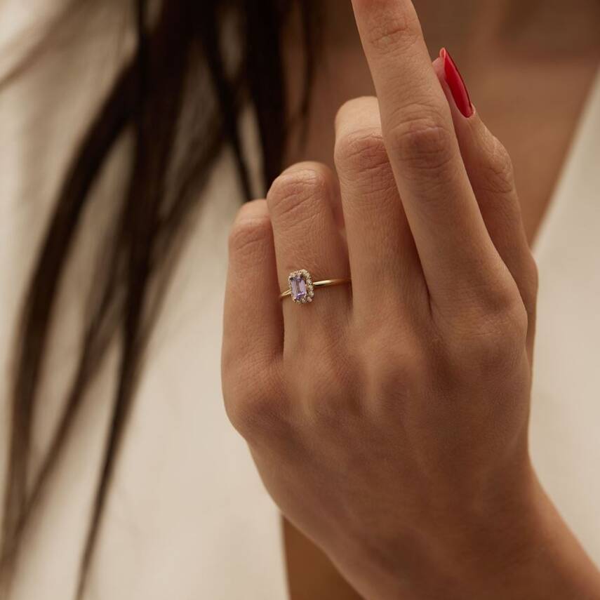 Mor Taşlı Baget Altın Yüzük - Semih Haşhaş Kuyumculuk