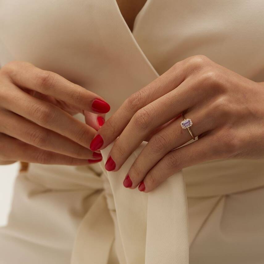 Mor Taşlı Baget Altın Yüzük - Semih Haşhaş Kuyumculuk (1)