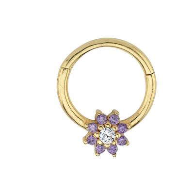 Mor Taşlı Çiçek Altın Helix Piercing - 1