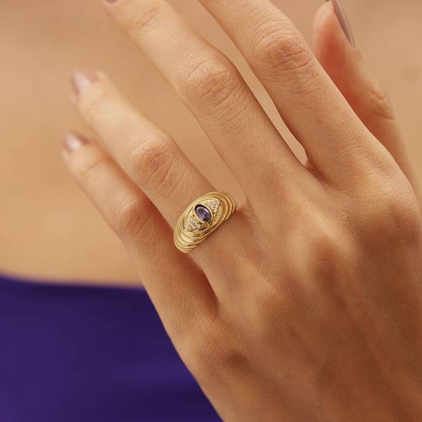Mor Taşlı Oval Altın Yüzük - Semih Haşhaş Kuyumculuk
