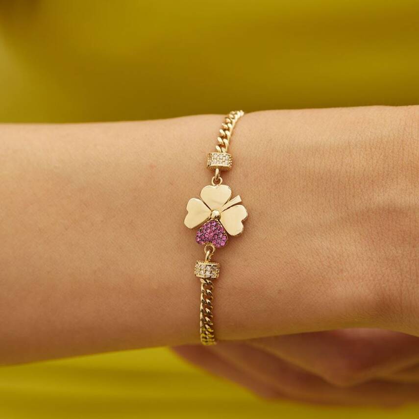 Mor Taşlı Yoncalı Altın Bileklik - Semih Haşhaş Kuyumculuk