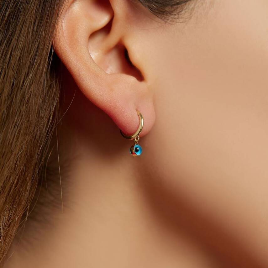 Nazar Boncuğu Sallantılı Altın Halka Küpe - Semih Haşhaş Kuyumculuk