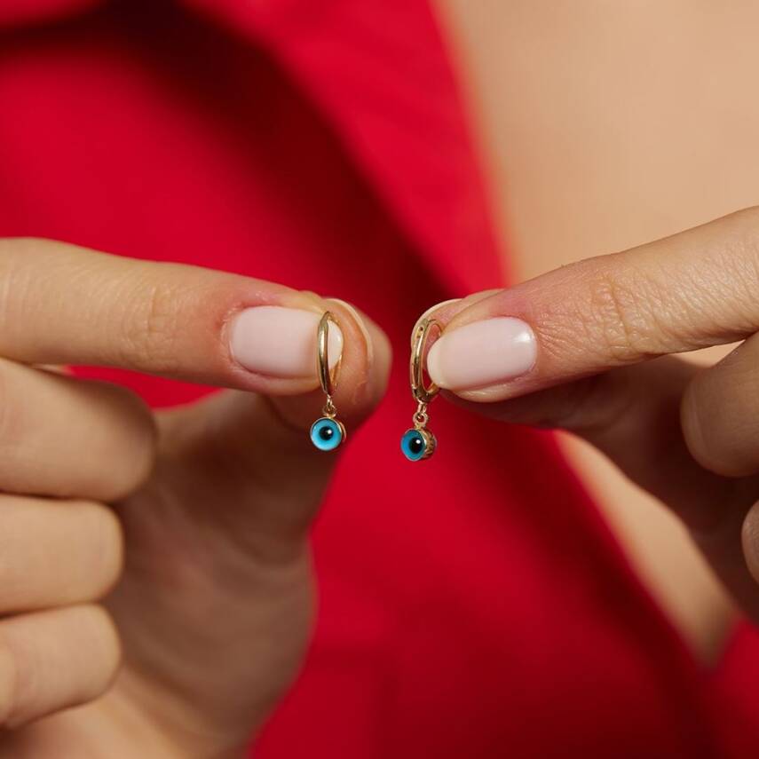 Nazar Boncuğu Sallantılı Altın Halka Küpe - Semih Haşhaş Kuyumculuk (1)