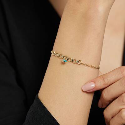 Nazar Boncuğu Sallantılı Halka Altın Bileklik - 1