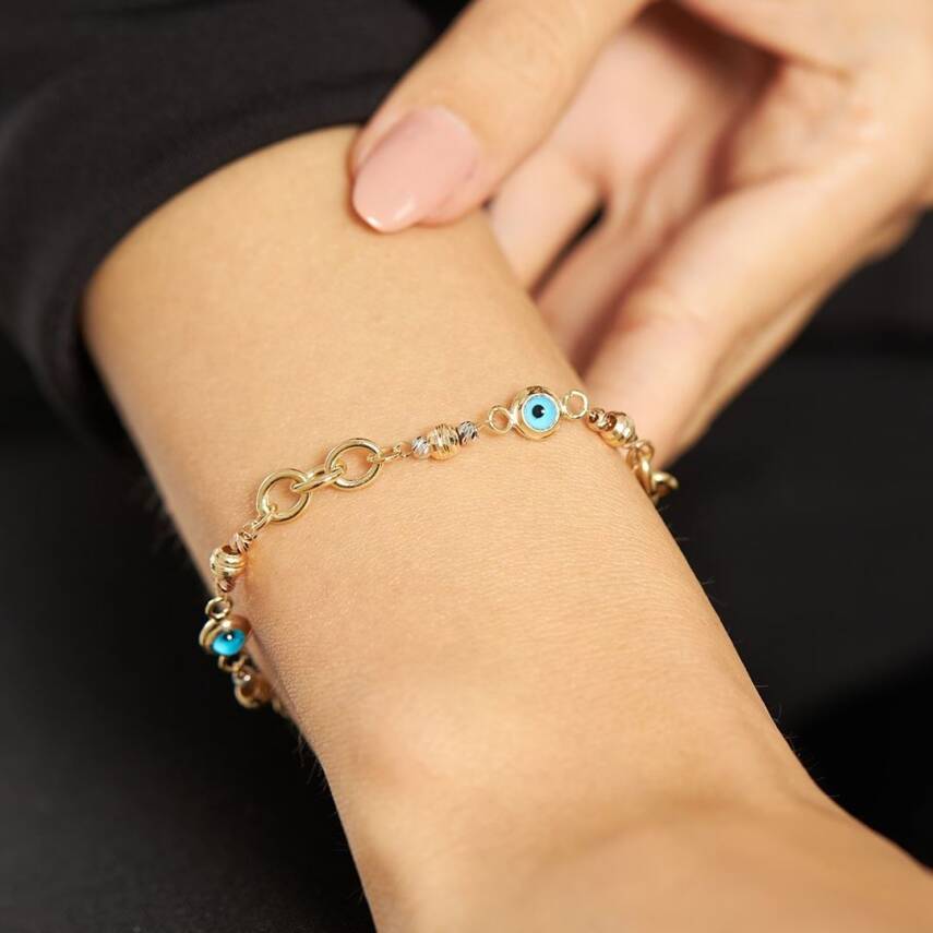 Nazar Boncuğu Ve Dorikalı Altın Zincir Bileklik - 1