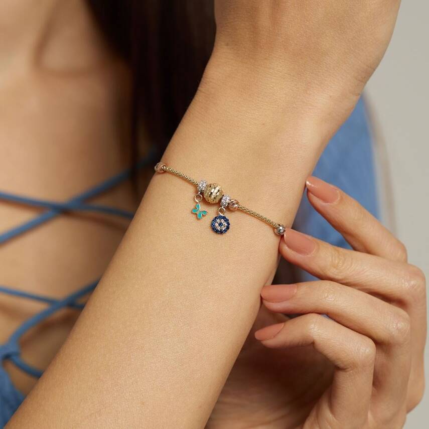 Nazar Boncuk Ve Kelebek Sallantılı Dorikalı Örme Zincir Bileklik - Semih Haşhaş Kuyumculuk