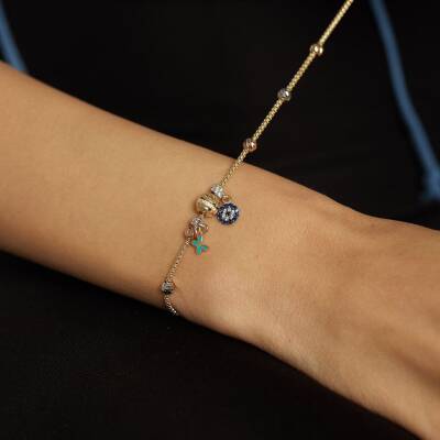 Nazar Boncuk Ve Kelebek Sallantılı Dorikalı Örme Zincir Bileklik - 2