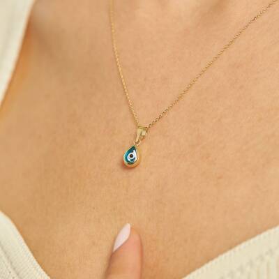 Nazar Boncuklu Damla Altın Kolye - 1