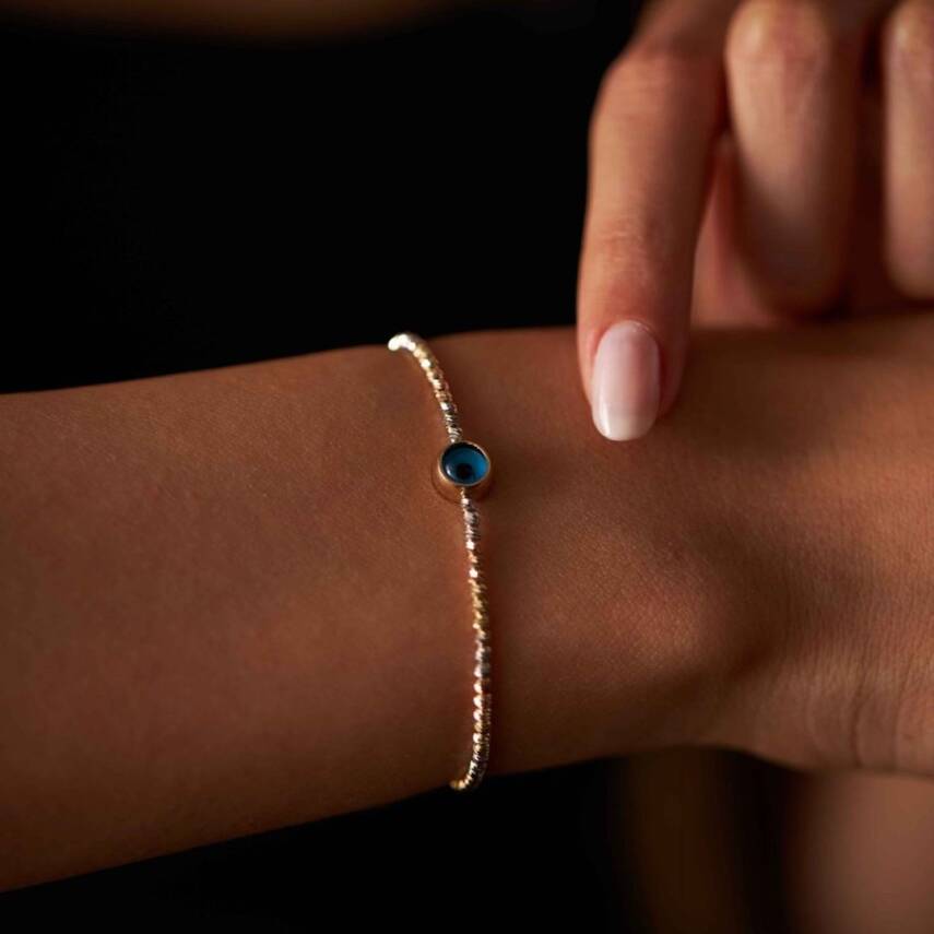 Nazar Boncuklu Dorika Top Zincirli Altın Bileklik - Semih Haşhaş Kuyumculuk