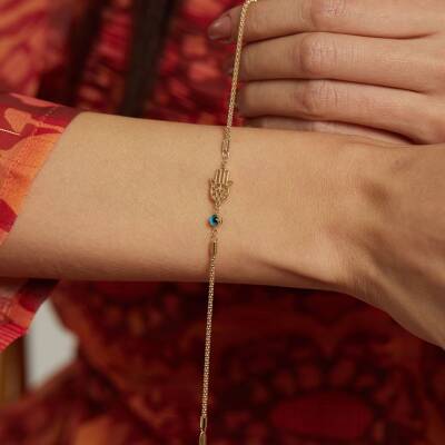 Nazar Boncuklu Fatma Ana Eli Altın Bileklik - 1