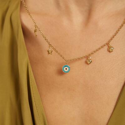 Nazar Boncuklu Figürlü Altın Kolye - 2