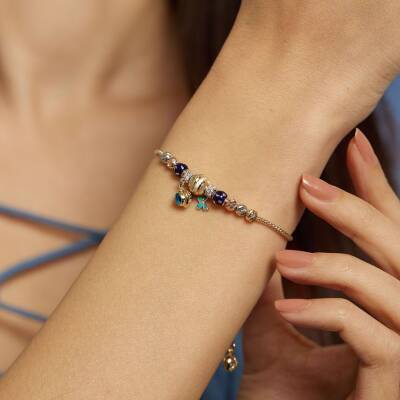 Nazar Boncuklu Kelebelikli Dorikalı Altın Şans Bilekliği - 1