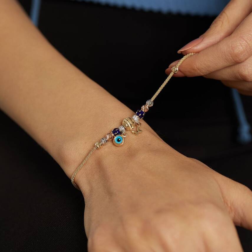 Nazar Boncuklu Kelebelikli Dorikalı Altın Şans Bilekliği - Semih Haşhaş Kuyumculuk (1)