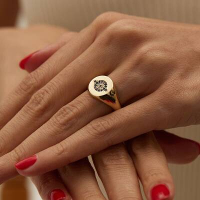 Nazar Boncuklu Plaka Altın Yüzük - 1