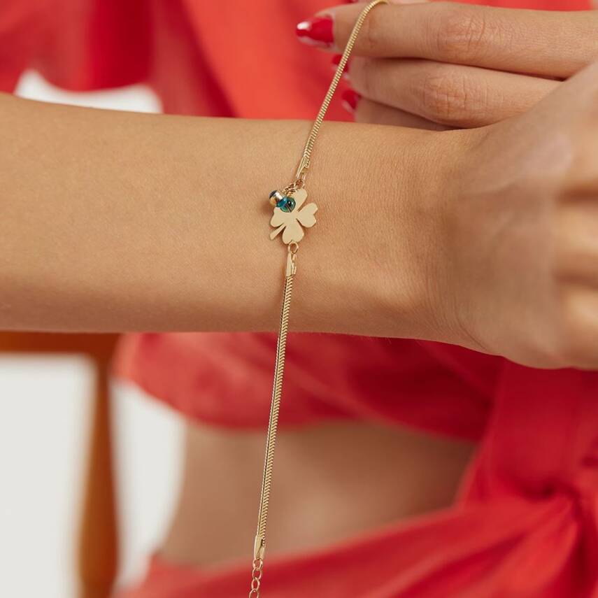 Nazar Boncuklu Plaka Yonca Altın Bileklik - Semih Haşhaş Kuyumculuk