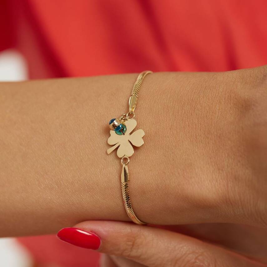 Nazar Boncuklu Plaka Yonca Altın Bileklik - Semih Haşhaş Kuyumculuk (1)