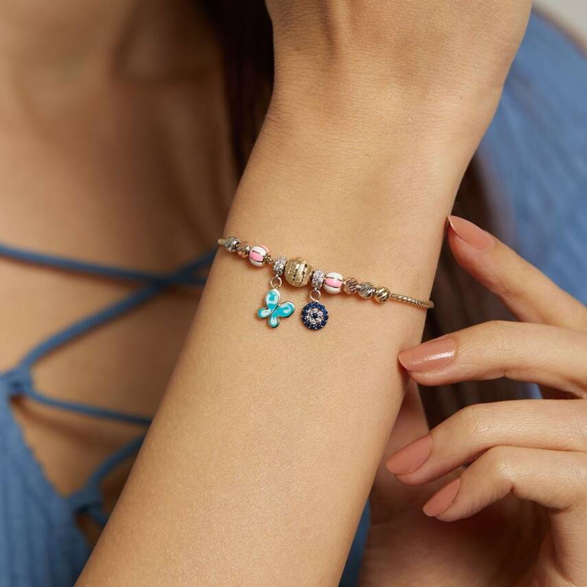 Nazar Boncuklu Ve Kelebekli Dorika Toplu Altın Şans Bileklik - Semih Haşhaş Kuyumculuk