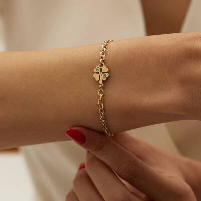 Nazar Boncuklu Yoncalı Altın Bileklik - 1