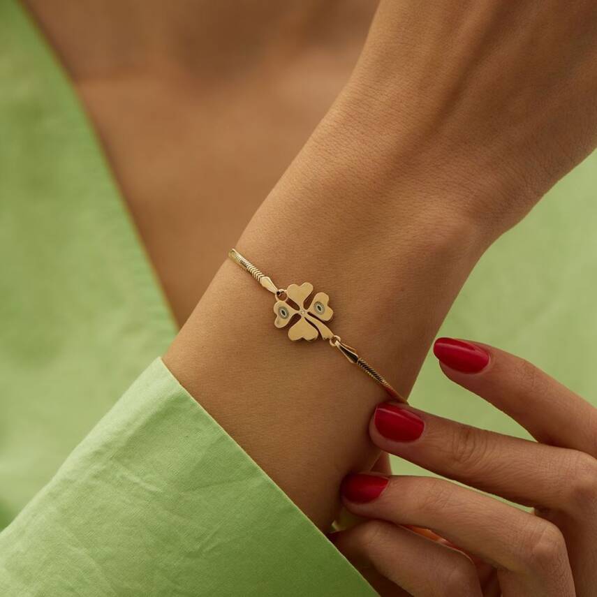 Nazar Boncuklu Yoncalı Balıksırtı Zincir Altın Bileklik - Semih Haşhaş Kuyumculuk (1)