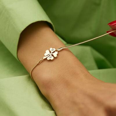 Nazar Boncuklu Yoncalı Balıksırtı Zincir Altın Bileklik - 3