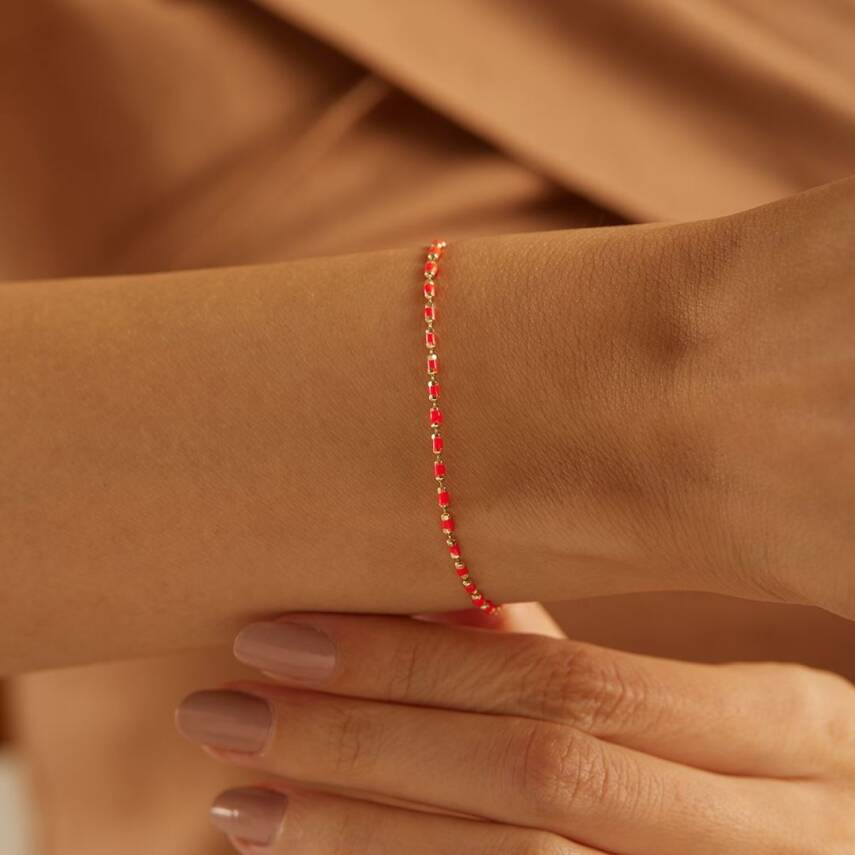 Neo Pembe Taşlı Minimal Altın Bileklik - Semih Haşhaş Kuyumculuk