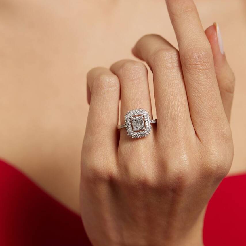 Örme Model Taşlı Baget Altın Yüzük - 1