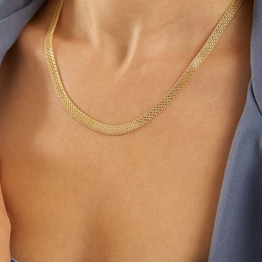 Örme Zincir Altın Tasarım Kolye - 1