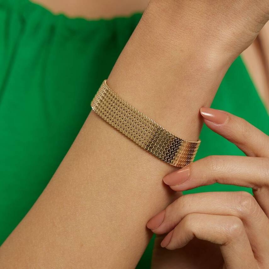 Örme Zincir Tasarımlı Kalın Altın Bileklik - 2