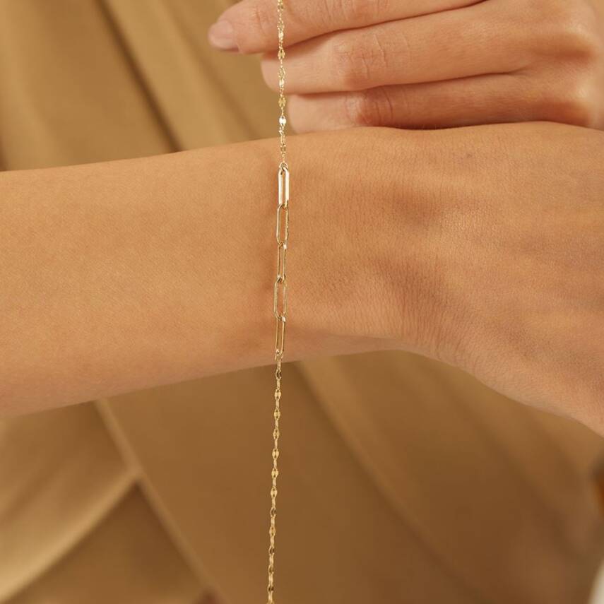 Ortası Ataş Zincirli Aynalı Zincir Altın Bileklik - Semih Haşhaş Kuyumculuk