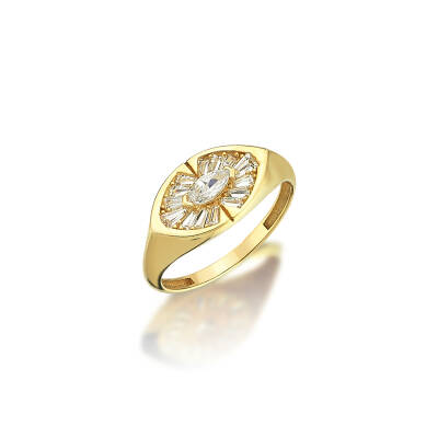 Ortası Taşlı Şövalye Altın Yüzük - 2
