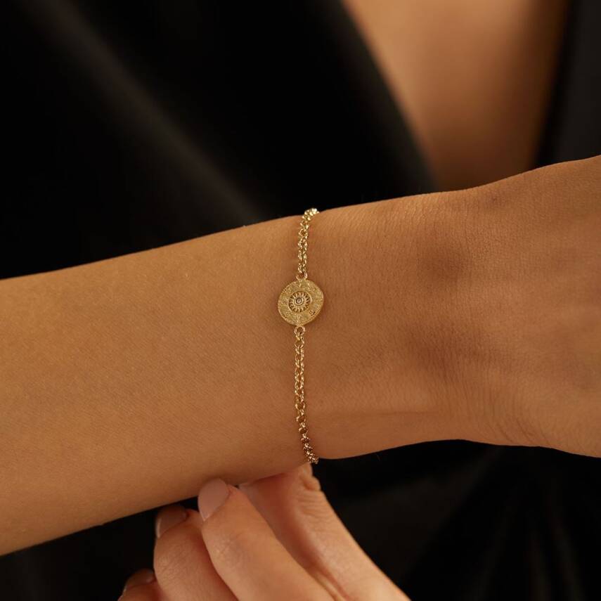 Ortası Taşlı Yuvarlak Plaka Altın Bileklik - Semih Haşhaş Kuyumculuk