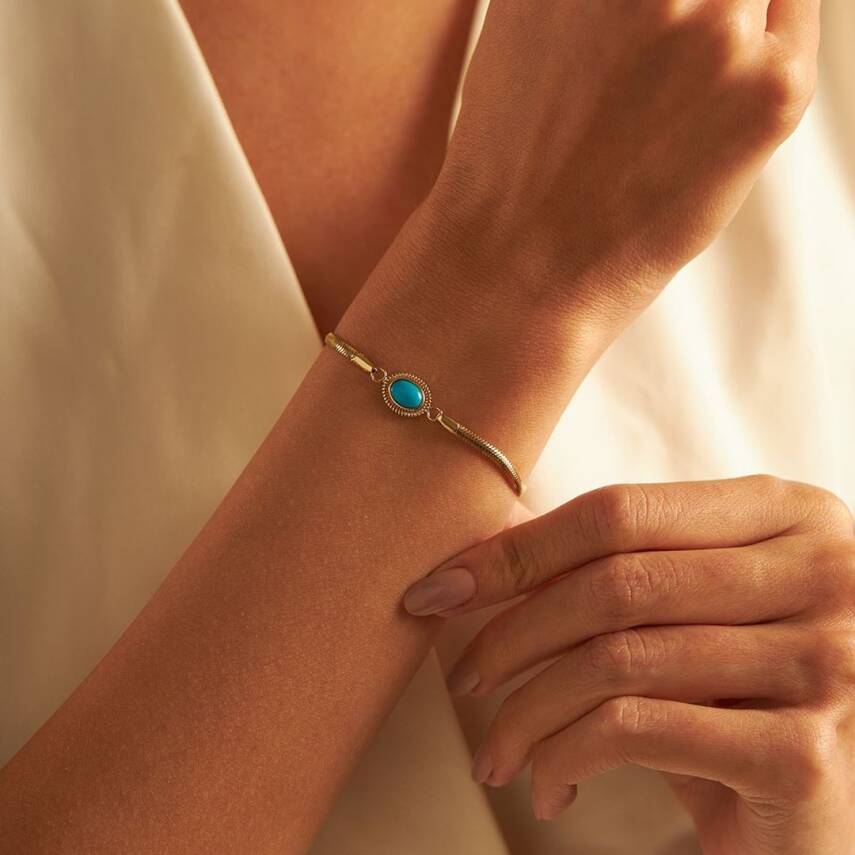 Oval Firuze Taşlı Balıksırtı Altın Bileklik - Semih Haşhaş Kuyumculuk