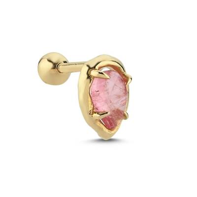 Oval Pembe Taşlı Altın Tragus Küpe - 1