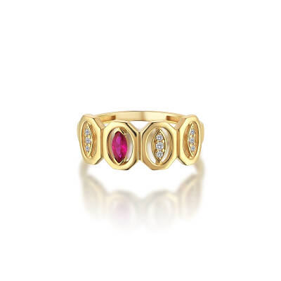 Oval Pembe Taşlı Altın Yüzük - 2