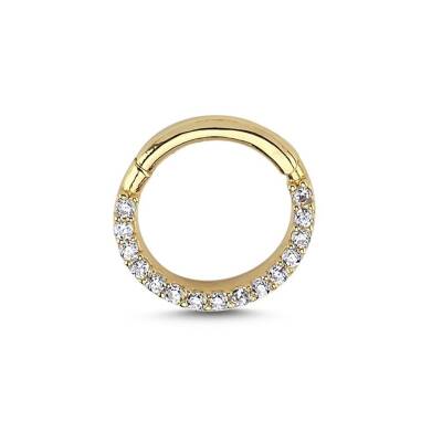 Parlak Taş Dizili Altın Tragus Helix Küpe - 1