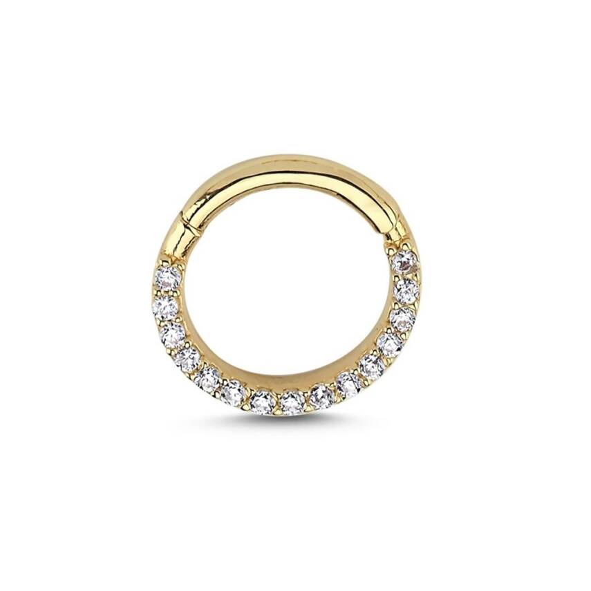 Parlak Taş Dizili Altın Tragus Helix Küpe - Semih Haşhaş Kuyumculuk