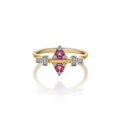 Pembe Baget Taşlı Altın Yüzük - 2