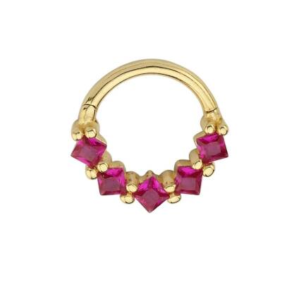 Pembe Kare Taşlı Altın Helix Piercing - 1