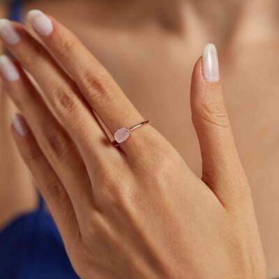 Pembe Kare Taşlı Altın Yüzük - 1