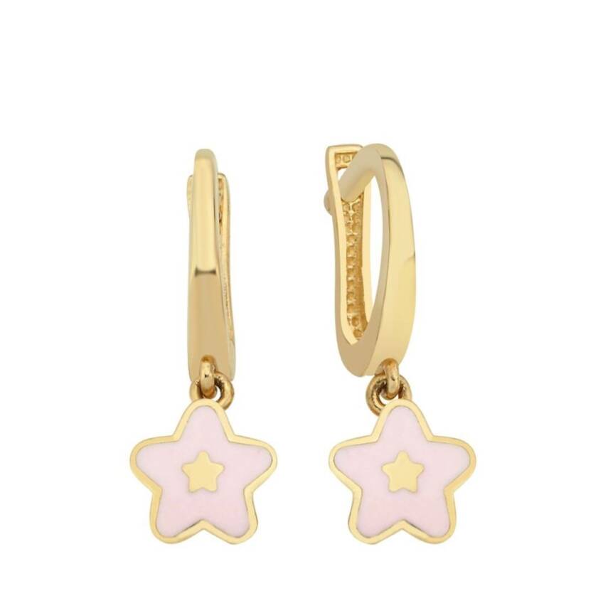 Pembe Mineli Yıldız Sallantılı Altın Çocuk Küpesi - Semih Haşhaş Kuyumculuk