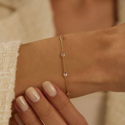 Pembe Oval Taşlı Altın Bileklik - 1