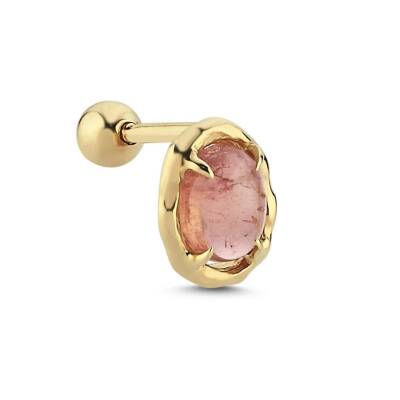 Pembe Oval Taşlı Altın Tragus Piercing - 1