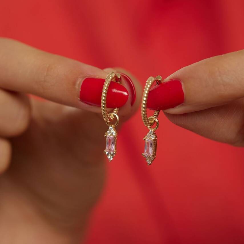 Pembe Taş Sallantılı Altın Küpe - Semih Haşhaş Kuyumculuk (1)