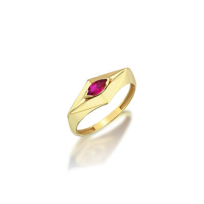 Pembe Taşlı Altın Çizgi Yüzük - 2