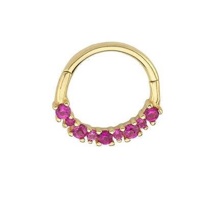 Pembe Taşlı Altın Helix Piercing - 1