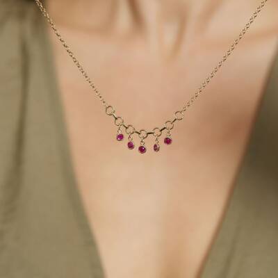 Pembe Taşlı Altın Kolye - 2