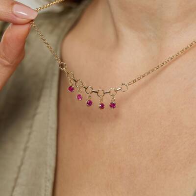 Pembe Taşlı Altın Kolye - 1